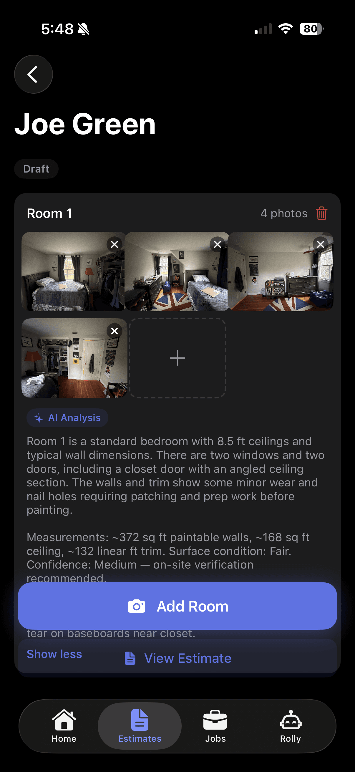 Room capture in app
