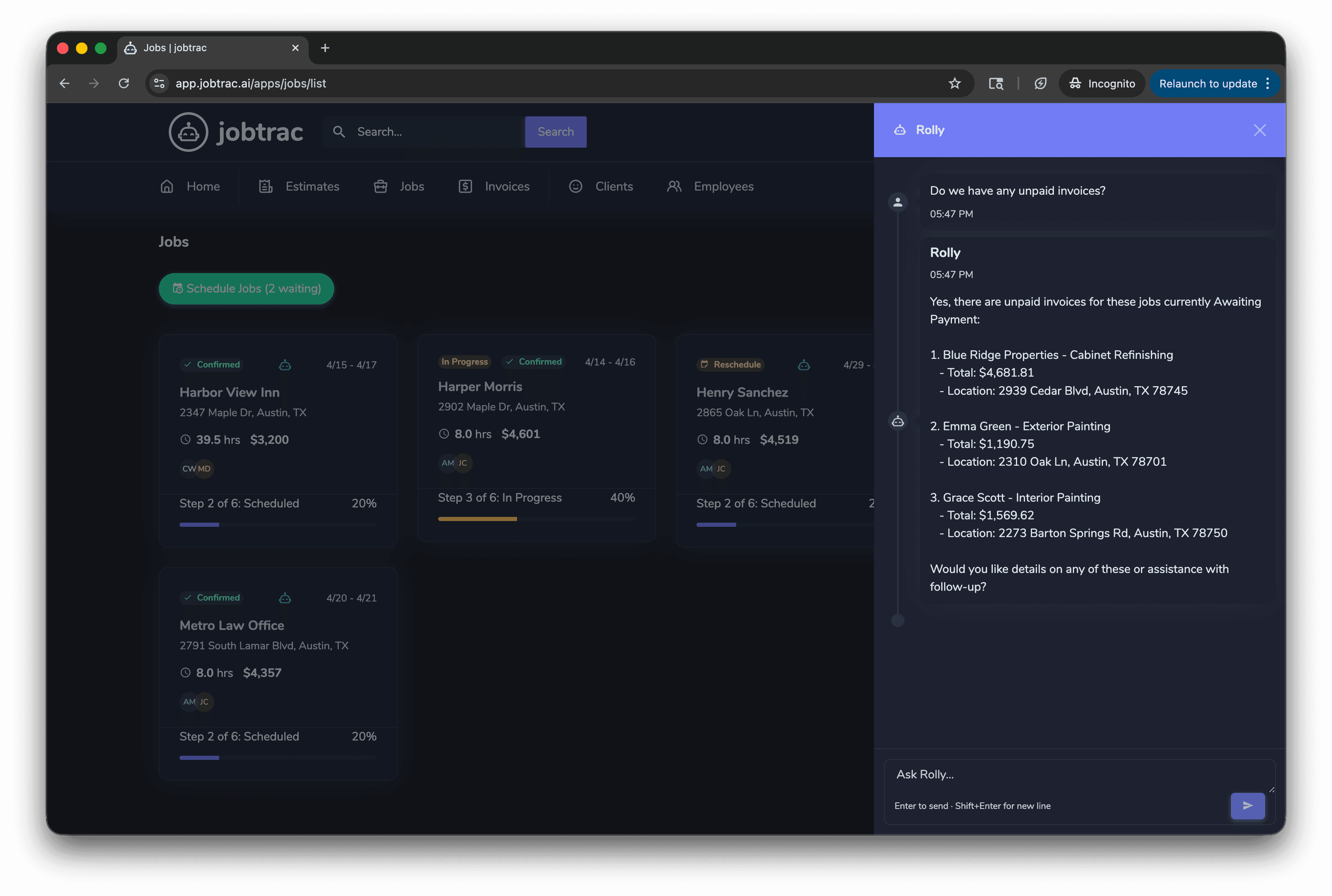 Rolly chat interface